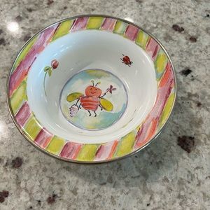 Mackenzie Childs “cute as a bee” enamelware Bowl and Cup kids set